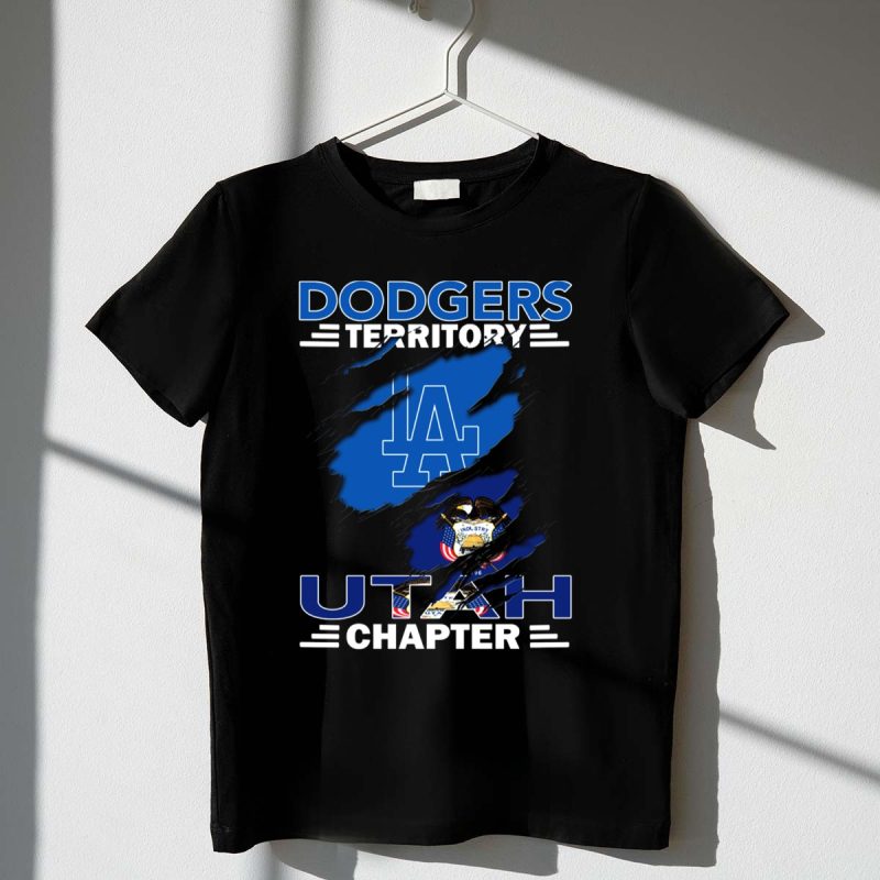 Dodgers Territory Utah Chapter LA Logo and Utah State Flag T Shirt.jpeg t shirt 1 1