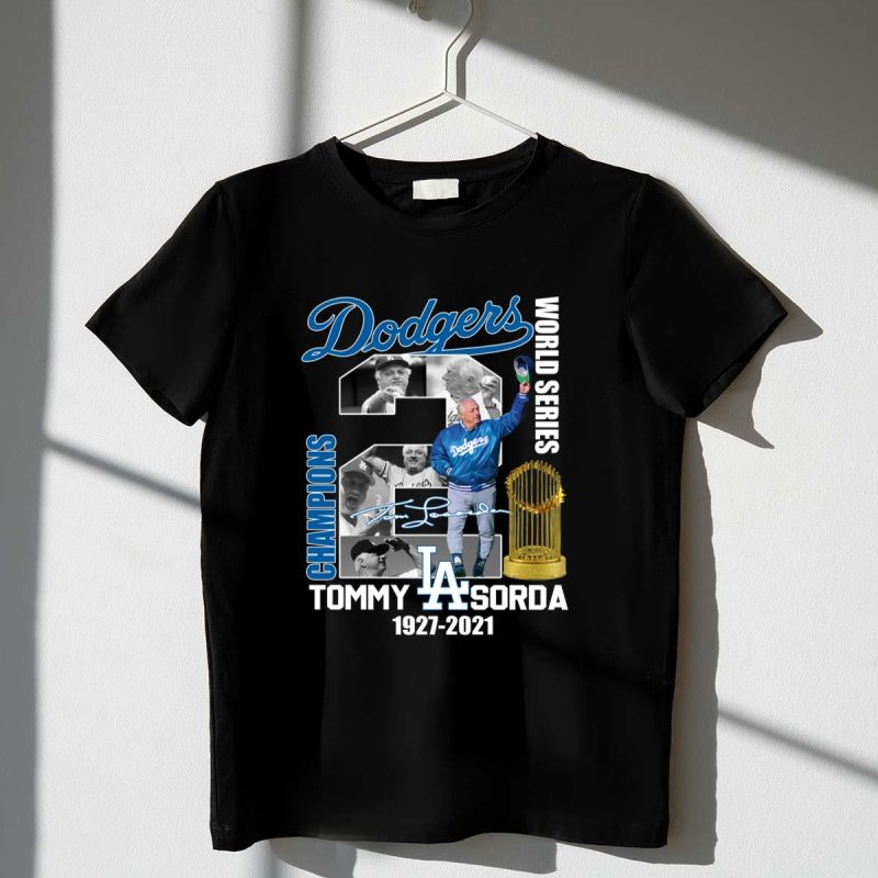 Dodgers World Series Champions Tommy Lasorda Signature T-Shirt 1927-2021