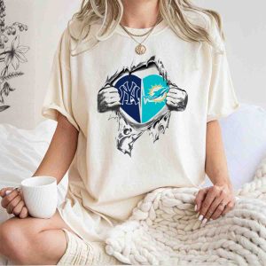 Dolphins Yankees Heart Tee With Vintage Peeling Fabric Design