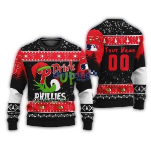 Drink Up Grinch Philadelphia Phillies Christmas Ugly Sweatshirt