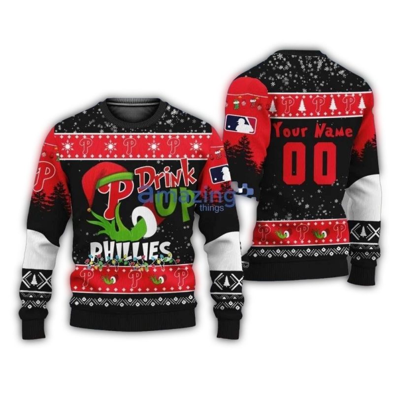 Drink Up Grinch Philadelphia Phillies Christmas Ugly Sweatshirt