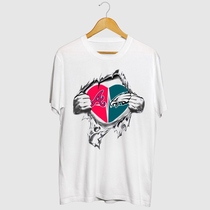 Eagles Braves Heart Graphic T-Shirt For Fans - Image 2