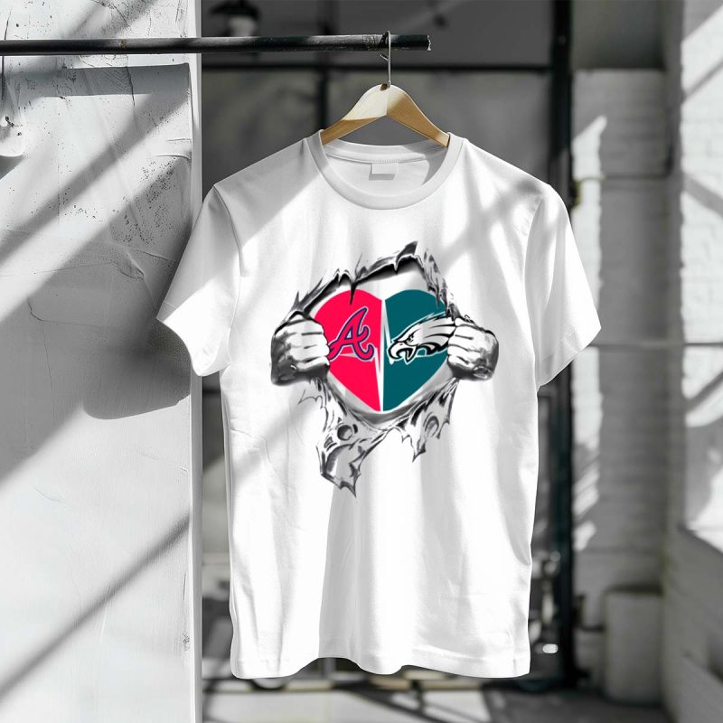 Eagles Braves Heart Graphic T-Shirt For Fans - Image 3