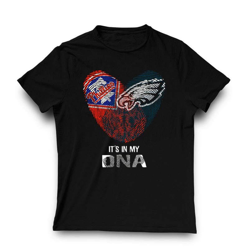 Eagles Phillies Heart Fingerprint T-Shirt - Show Your Team Spirit! - Image 3
