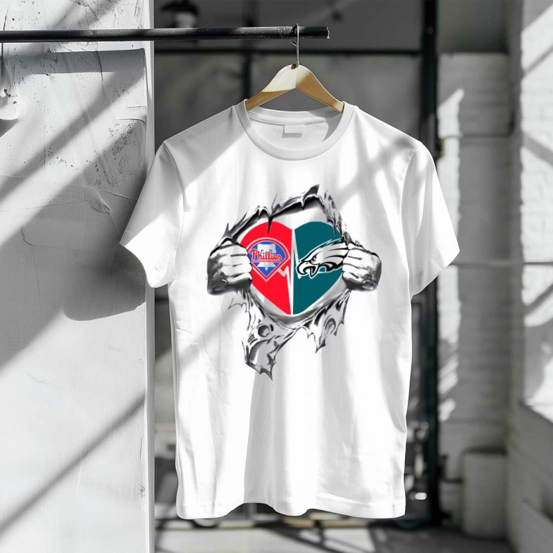 Eagles Phillies Torn Heart T-Shirt - Ideal for Sports Enthusiasts - Image 3