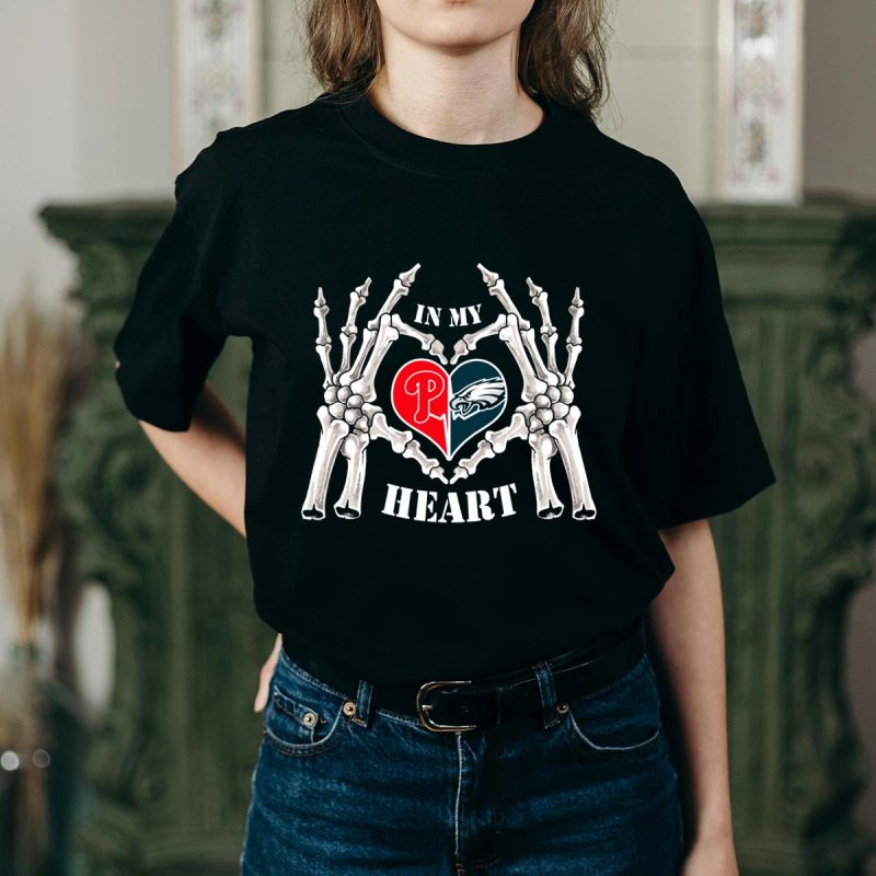 Eagles Phillies Skeleton Hands T-Shirt – Heartfelt Graphic Tee - Image 2