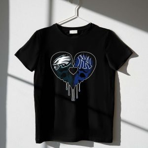 Eagles Yankees Skull Heart Drip Graphic T-Shirt For Fans