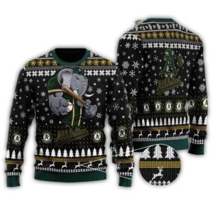 Oakland Athletics Elephant Mascot Christmas Ugly Sweater For Fans