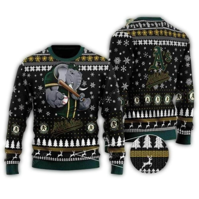 Elephant Mascot Oakland Athletics Christmas Ugly Sweater 1
