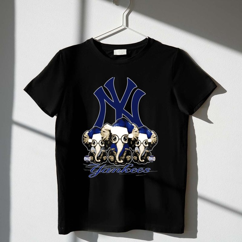 Elephant Xmas New York Yankees Blue Santa Hat Trio T Shirt t shirt 1 1