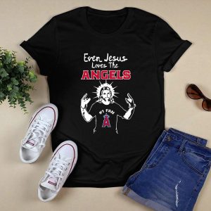 Jesus Loves La Angels Fan T-Shirt With Halo & Hand Gestures Design