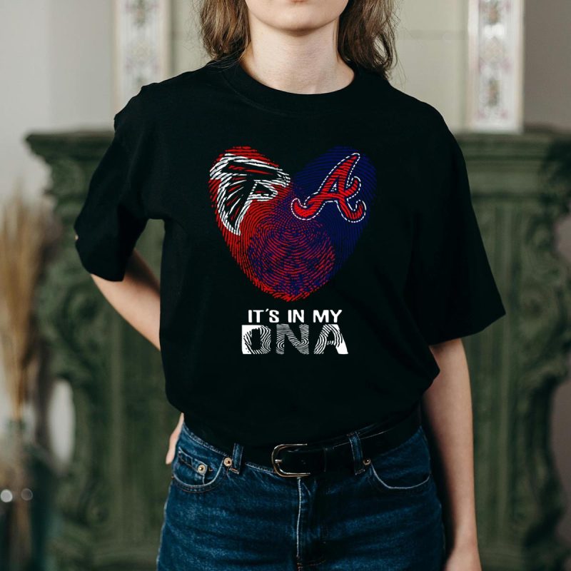 Falcons Braves Heart Fingerprint T-Shirt - It'S In My Dna - Image 2