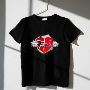 Falcons Braves Heart Ripped Chest T-Shirt With Team Logos