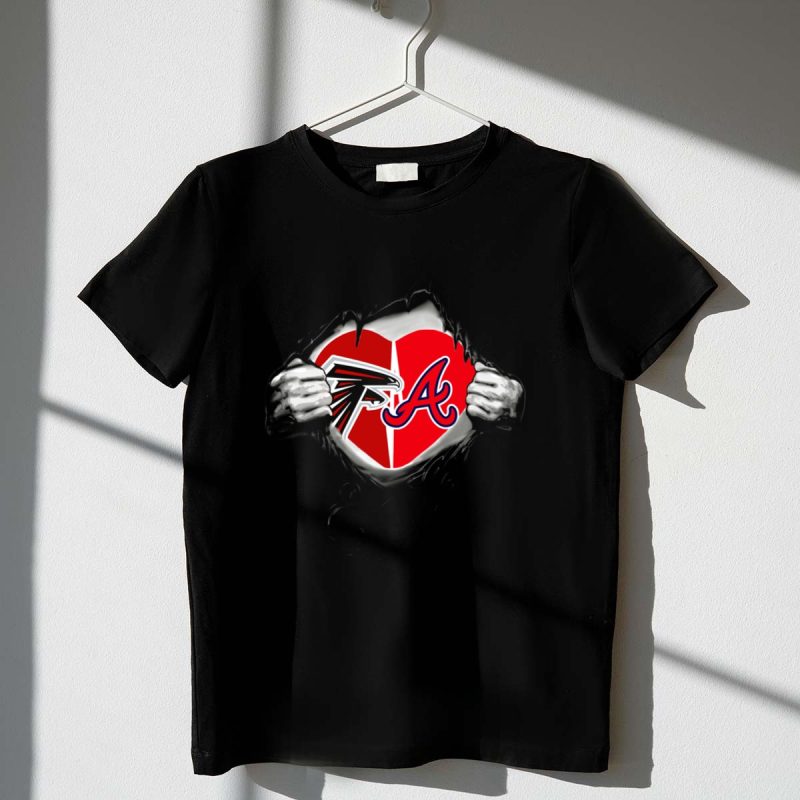 Falcons Braves Heart Ripped Chest T-Shirt With Team Logos