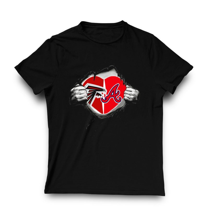 Falcons Braves Heart Ripped Chest T-Shirt With Team Logos - Image 3