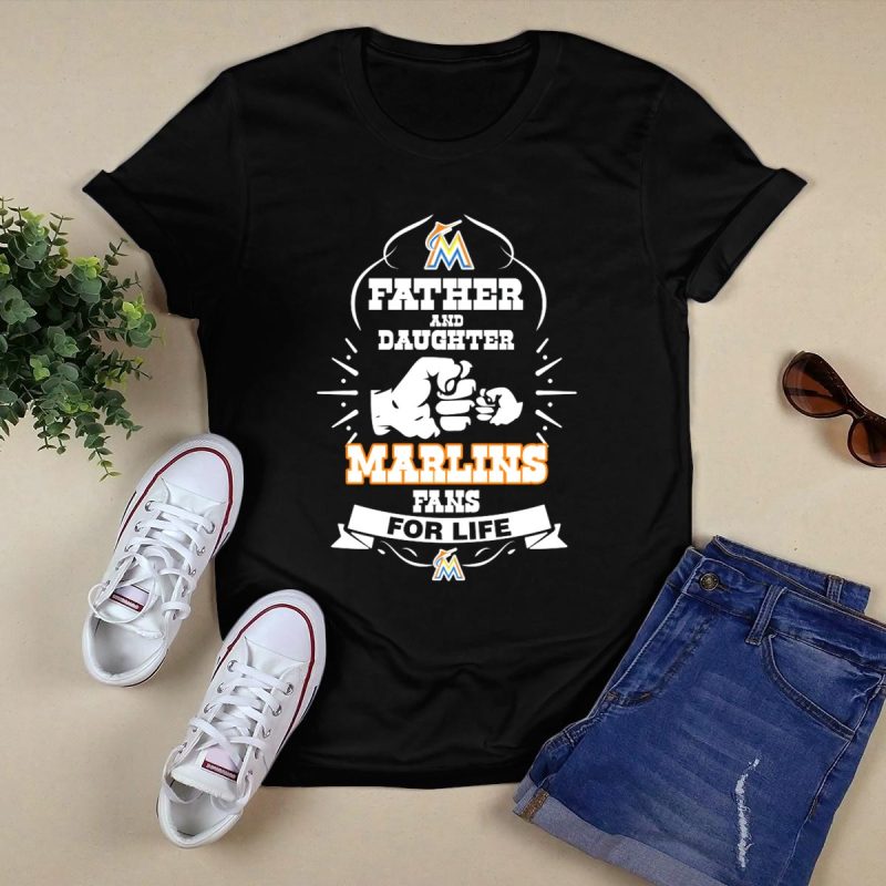 Father and Daughter Marlins Fans for Life Miami Marlins T Shirt Black 1