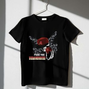 Arizona Diamondbacks Skull T-Shirt With Baseball Cap & Skeleton Hand Design