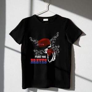Fear The Braves Skull Graphic T-Shirt With Hat And Skeleton Hand Design
