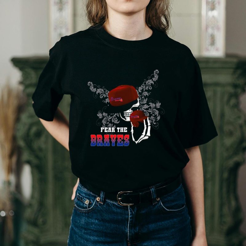 Fear The Braves Skull Graphic T-Shirt With Hat And Skeleton Hand Design - Image 2