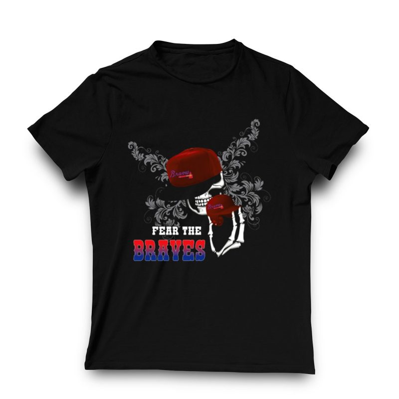 Fear The Braves Skull Graphic T-Shirt With Hat And Skeleton Hand Design - Image 3