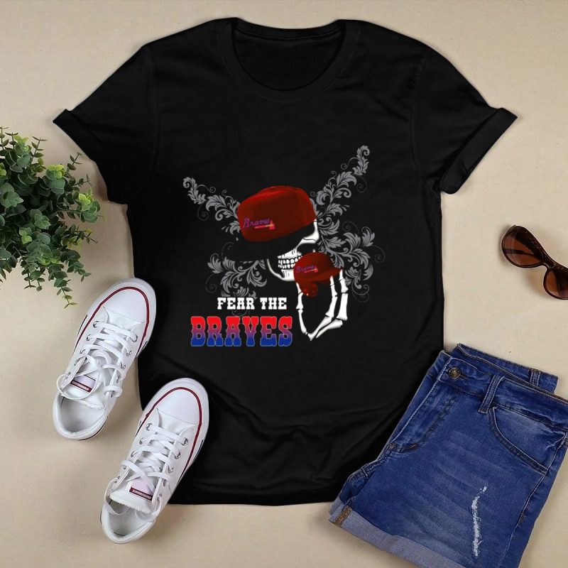Fear The Braves Skull Graphic T-Shirt With Hat And Skeleton Hand Design - Image 5