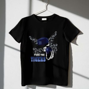 Floral Detroit Tigers Skeleton T-Shirt With Cap - Fear The Tiger Design