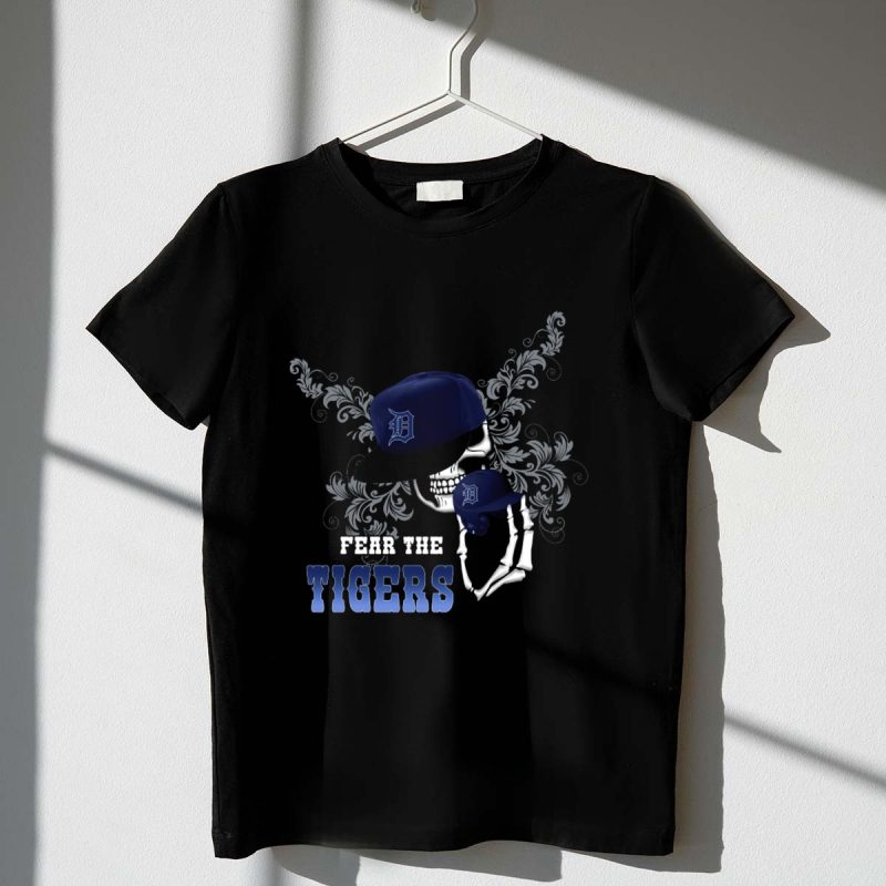 Fear The Detroit Tigers Skeleton with Cap and Floral T Shirt t shirt 1 1