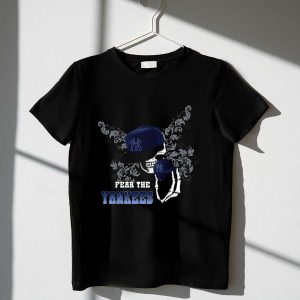 Fear The Yankees Skull Skeleton Graphic T-Shirt For Fans