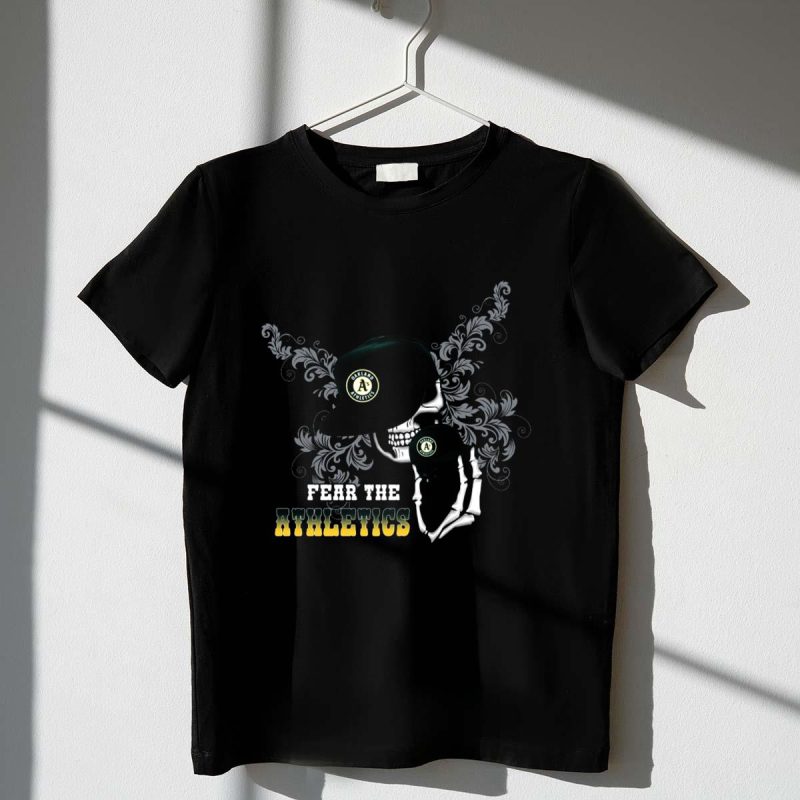 Fear the Oakland Athletics Skull with Cap and Skeleton Hand T Shirt t shirt 1 1