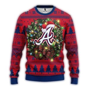Atlanta Braves Christmas Ugly Sweater With Festive Logo Wreath Design