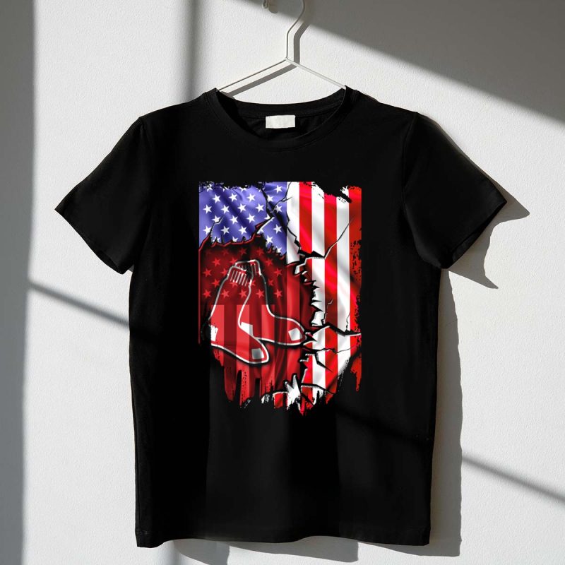 Flag Boston Red Sox American Stars and Stripes Patchwork T Shirt t shirt 1 1