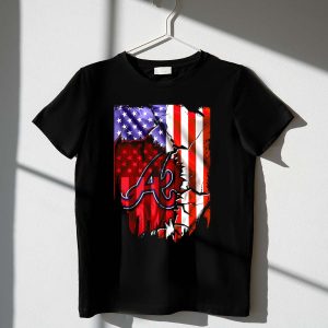 Atlanta Braves Baseball T-Shirt With American Flag Ripped Design