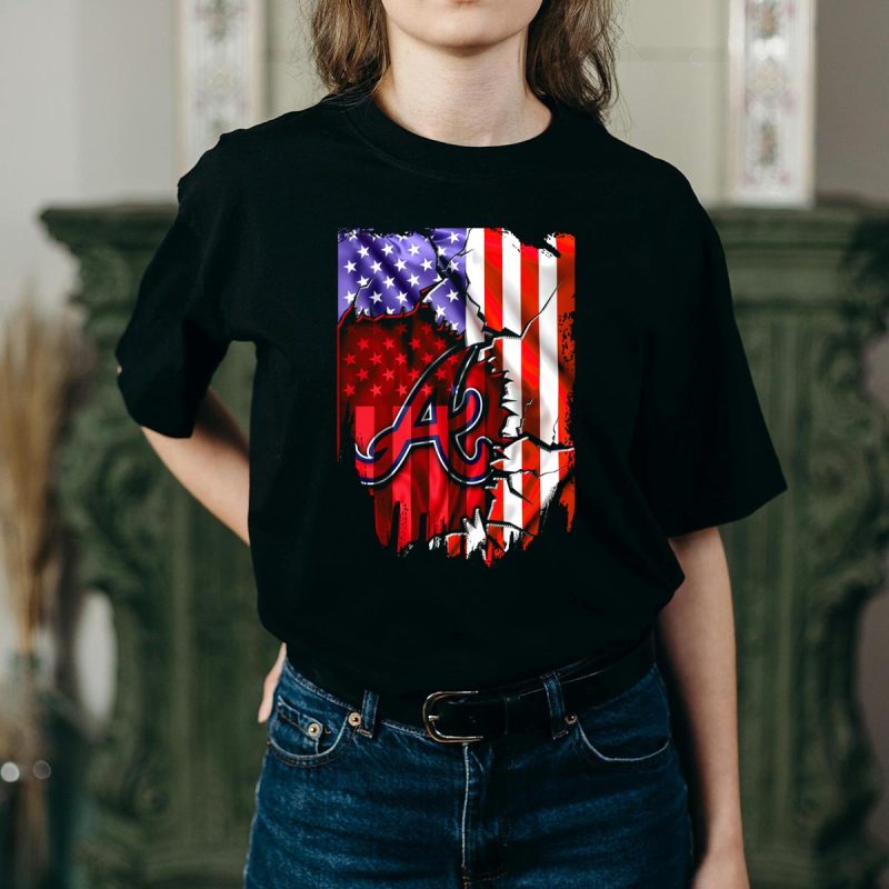 Atlanta Braves Baseball T-Shirt With American Flag Ripped Design - Image 2