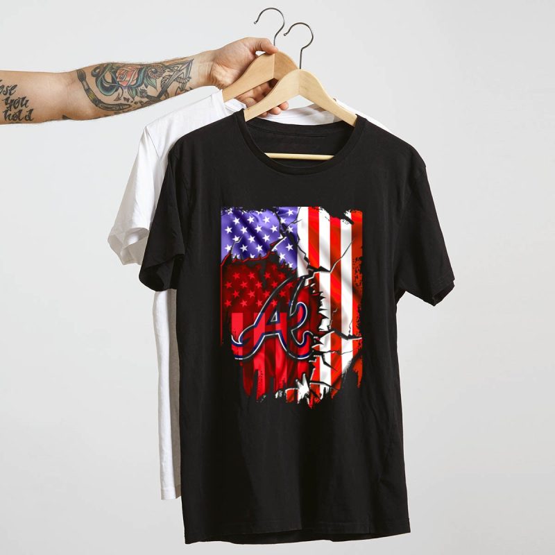 Atlanta Braves Baseball T-Shirt With American Flag Ripped Design - Image 4