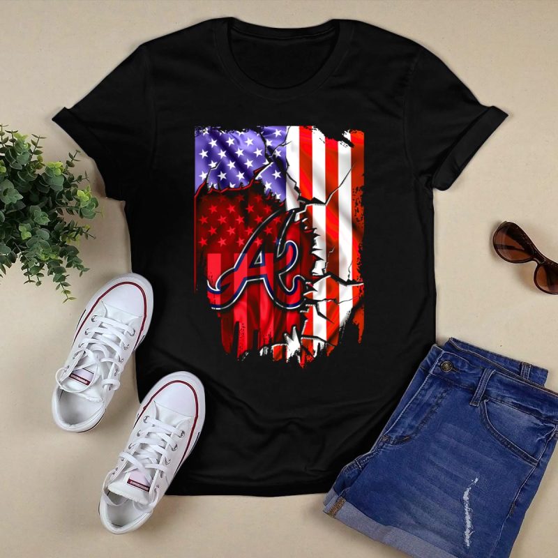 Atlanta Braves Baseball T-Shirt With American Flag Ripped Design - Image 5