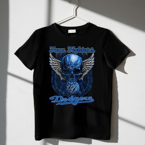 Foo Fighters Los Angeles Dodgers Winged Skull T-Shirt For Fans