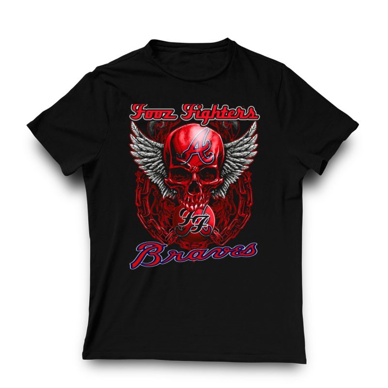 Atlanta Braves Skull Wings T-Shirt | Fooz Fighters Inspired Design - Image 3