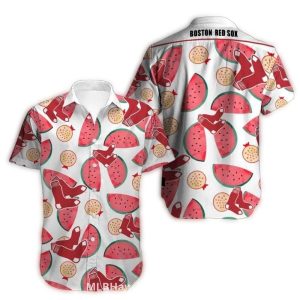 Boston Red Sox Hawaiian Shirt with Colorful Fruit Pattern