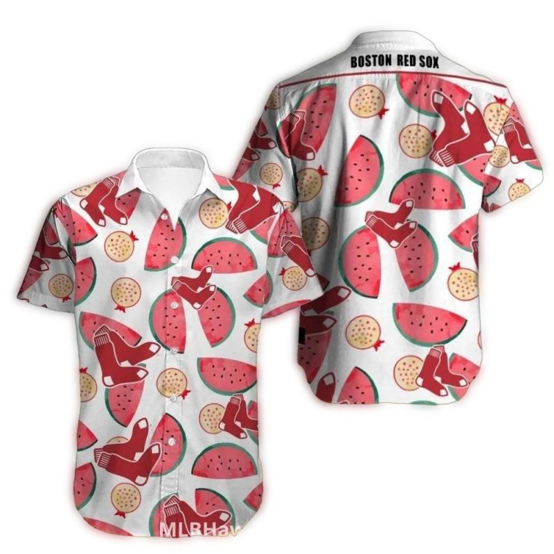 Boston Red Sox Hawaiian Shirt with Colorful Fruit Pattern