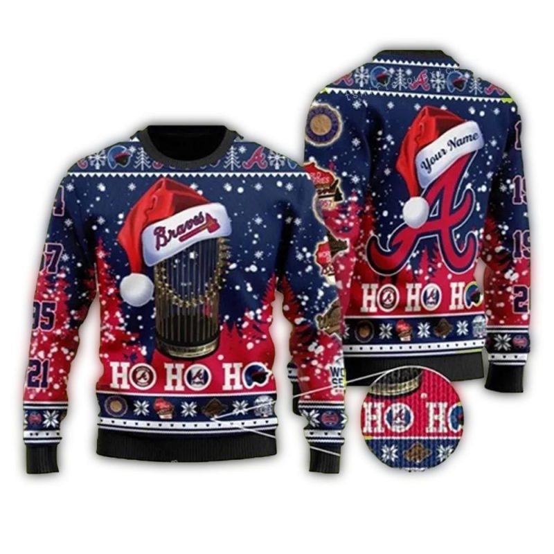 Funny Atlanta Braves 2021 World Series Champions Ho Ugly Christmas Sweater 1