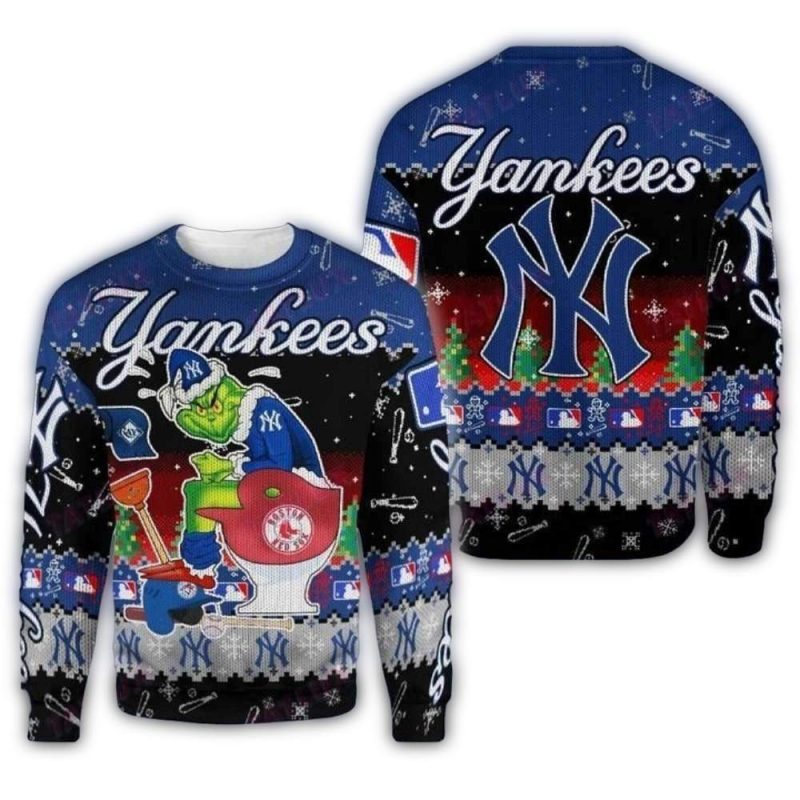 Funny Grinch Toilet New York Yankees Ugly Christmas Sweater 1