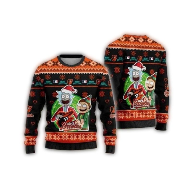 Funny Rick And Morty Baltimore Orioles Christmas Ugly Sweater 1