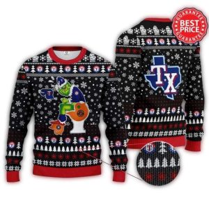 Funny Texas Rangers Grinch Toilet Black Christmas Ugly Sweater
