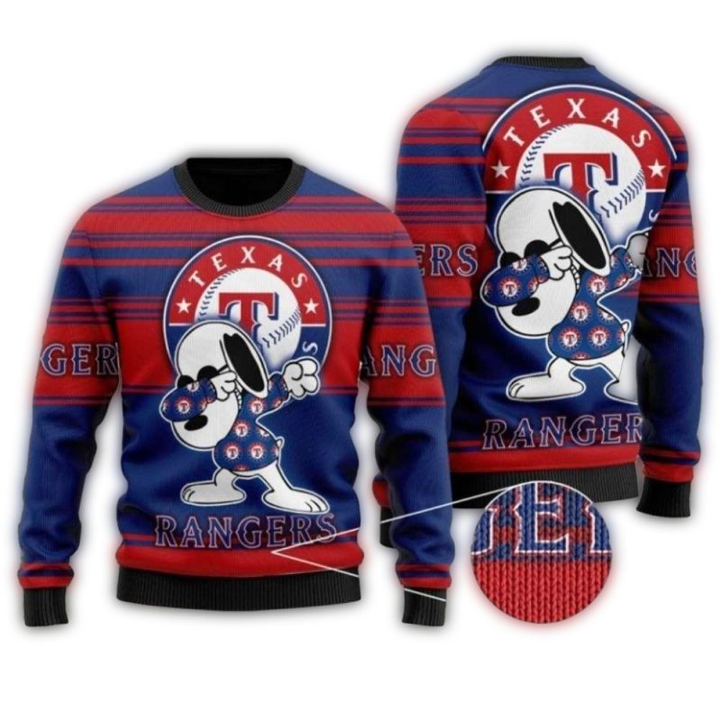 Funny Texas Rangers Snoopy Dab Christmas Ugly Sweater 1