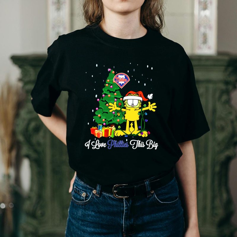 Garfield Christmas T-Shirt featuring Philadelphia Phillies, Tree & Gifts Design - Image 2