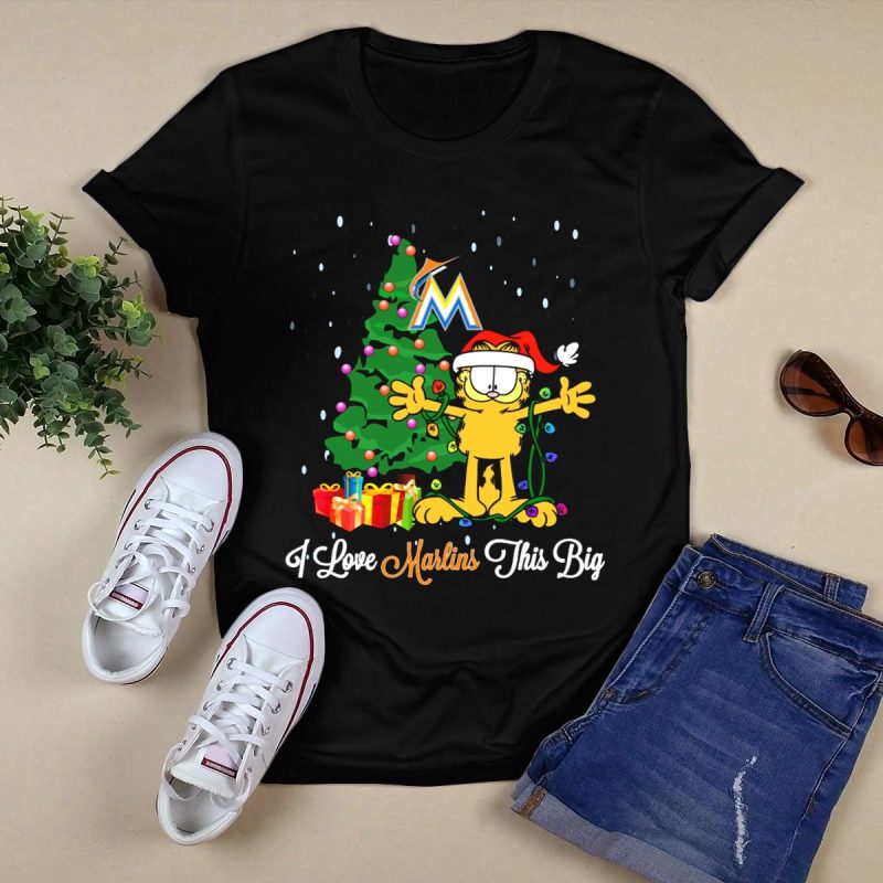 Garfield Christmas Tree Miami Marlins I Love Marlins This Big T Shirt Black 1