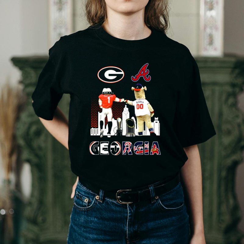 Georgia Bulldogs Skyline T-Shirt With Braves Blooper Mascot Design - Image 2