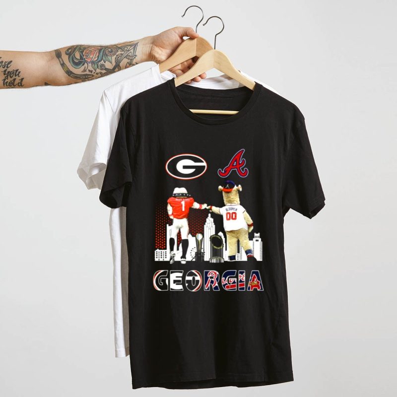 Georgia Bulldogs Skyline T-Shirt With Braves Blooper Mascot Design - Image 4