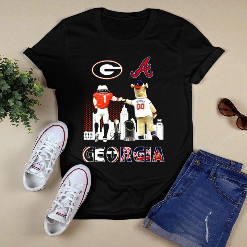 Georgia Bulldogs Skyline T-Shirt With Braves Blooper Mascot Design - Image 5