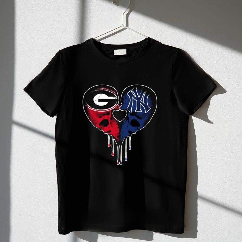 Georgia Bulldogs Yankees Dripping Skull Heart T Shirt t shirt 1 1